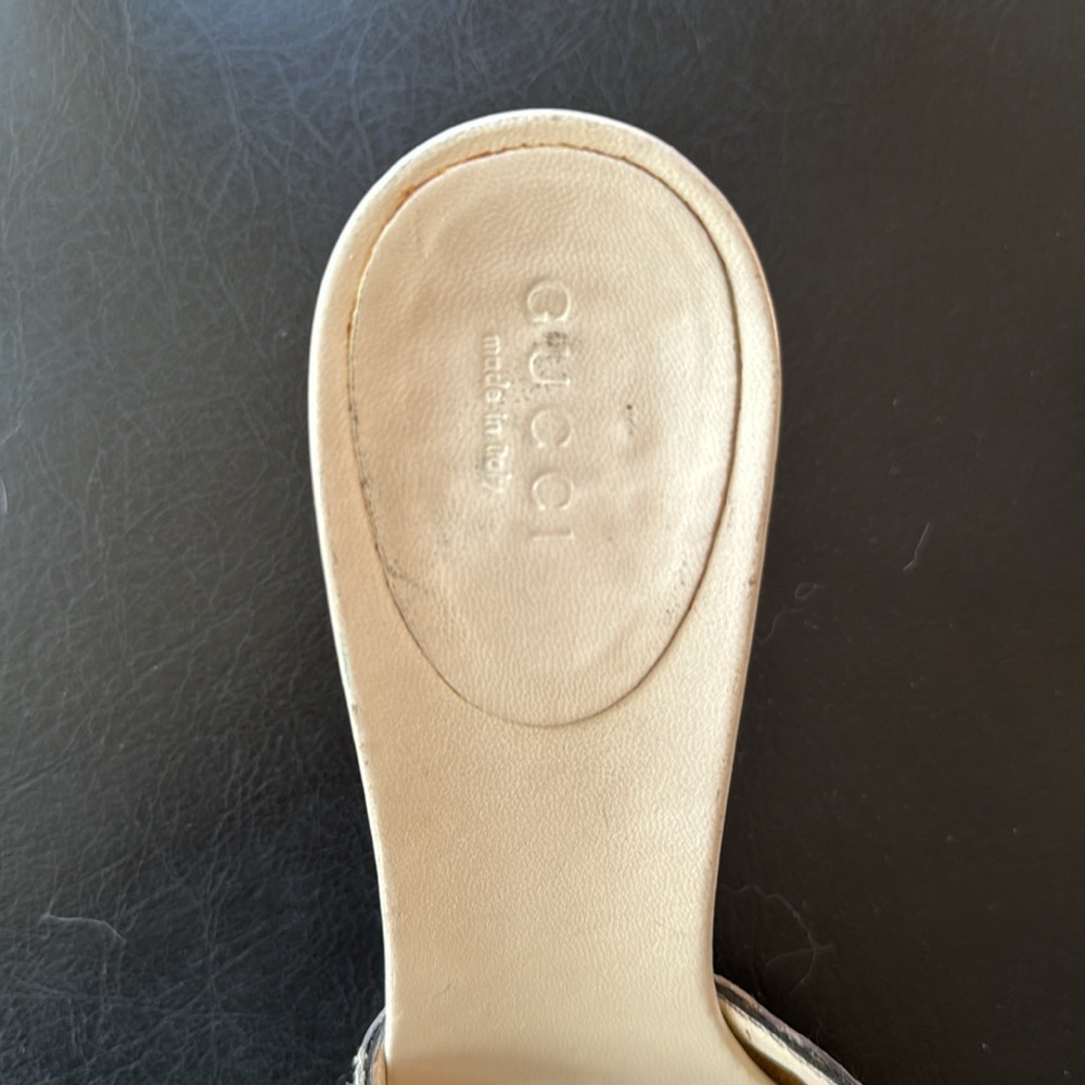 Gucci Brown/Beige Raffia and Leather Bamboo Horsebit Slide Sandals - Picture 5 of 6